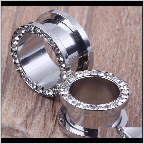 

plugs & tunnels drop delivery 2021 arrival screw clamp crystal flesh tunnel ear piercing f80 mix 4~16mm 160pcs/lot stainless steel body jewe, Silver