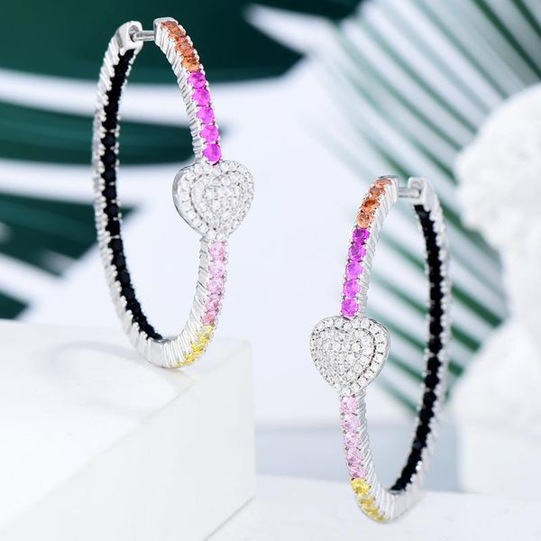 

hoop & huggie kellybola full multicolor mirco cz cubic zircon heart earrings statement luxury shiny earring for women wedding jewelry, Golden;silver