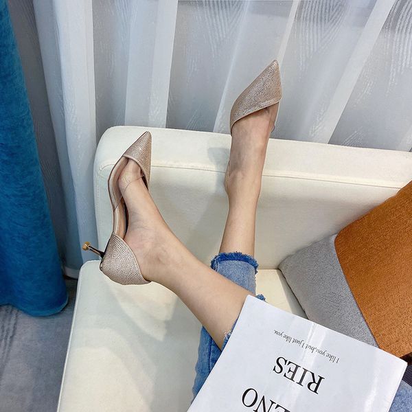 

128-13 french style rhinestone temperament high heels shallow mouth pointed banquet wedding hollow single shoes, Black