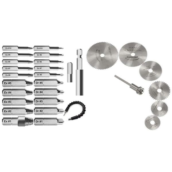 

pcs damaged screw extractor set for broken or bolt & 7pcs hss saw disc wheel circular cutting blades mandrels hand tools