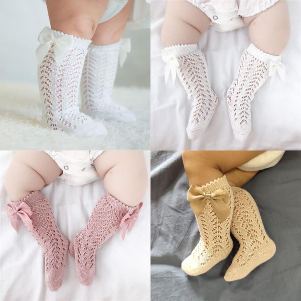 

kids toddler girl socks mid long summer hollow bow mosquito thin frilly knee high girls stuff with, Pink;yellow