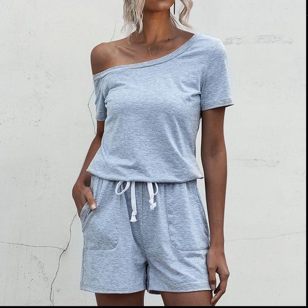 

women jumpsuits summer short bodysuit streetwear casual off shoulder sleeved pocket lace up black strapless jumpsuit drop, Black;white