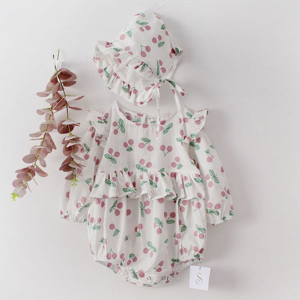 

0-2yrs spring autumn infant clothes bodysuit sweet cherry long sleeve baby girls rompers, Blue