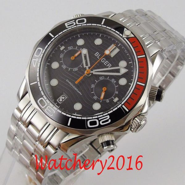 

41mm black dial sapphire glass date chronograph quartz movement men's wristwatch wristwatches, Slivery;brown