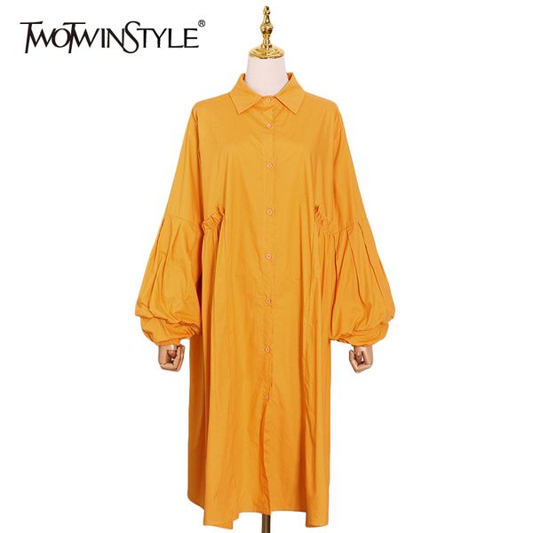 

casual loose shirt dress for women lapel long sleeve minimalist solid dresses female fashion new clothing tide 210428, Black;gray