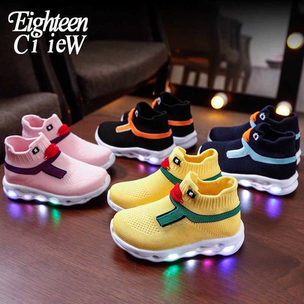 

spring glowing sneakers sock shoes for boys baskets led slippers sport casual shoes kids boy girl children light up sole 211022, Black