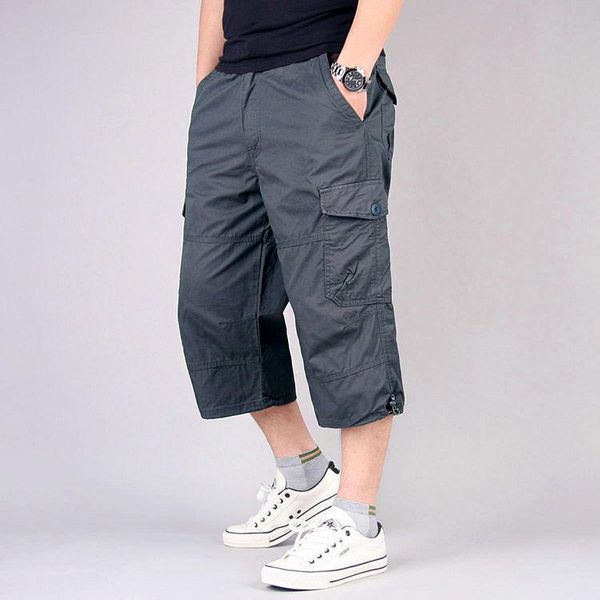 

men's shorts summer outdoor multi-pocket overalls men fat plus size casual cotton sports pants thin knee length trousers sweathshorts, White;black