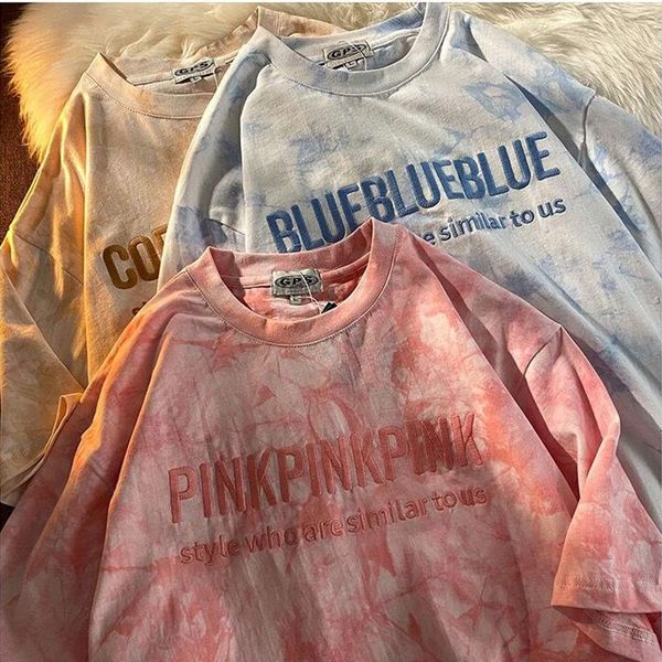 

women's t-shirt summer short sleeve embroidery women tee shirt loose tie dye basic t o-neck hipster tshirt clothes size, White