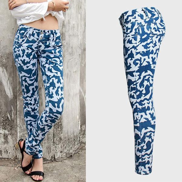 

women's jeans 2021 women casual denim full length pants print harem female plus size 4xl, Blue