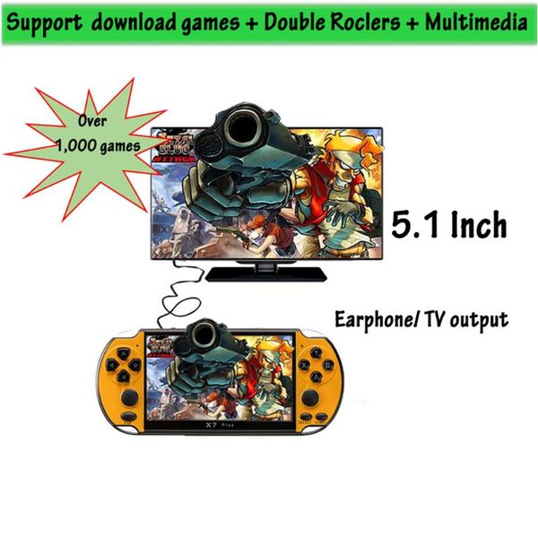 

32/64/128 bit 5.1" lcd x7 plus double rocker 8g handheld retro game console video mp5 over 1,000 games save progress portable players