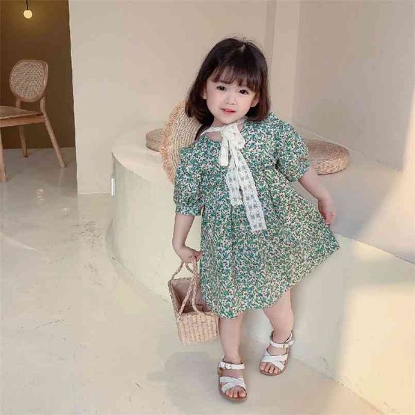 

children's clothing spring and summer girls dress loose dark green ruffled princess 210702, Red;yellow