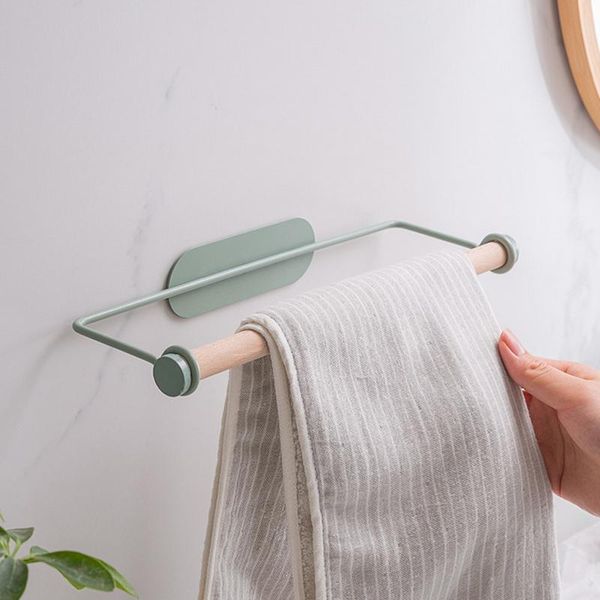 

towel racks bathroom wood hanger rack bar kitchen cabinet cling film rag hanging holder organizer toilet roll paper shelf