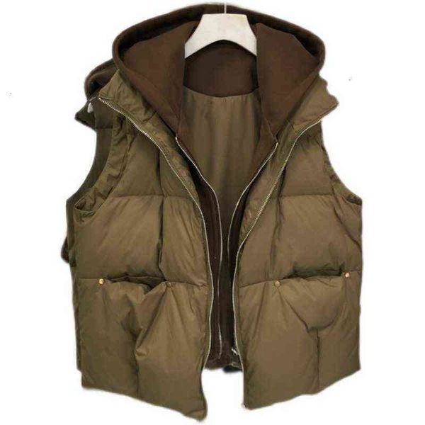 

white duck down vest female 2021 korean fashion hooded et leisure commuter solid color waistcoat, Black;white