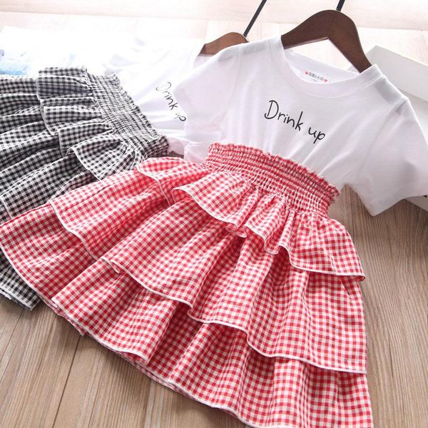

summer girls' letter printed short sleeve cake dress girl's dresses, Red;yellow