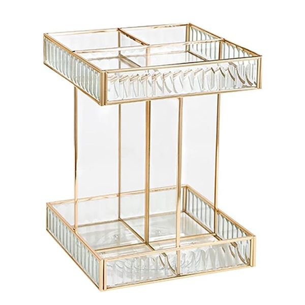 

hooks & rails glass double layer rotary storage rack makeup organizer jewelry box display case lipstick nail polish stand