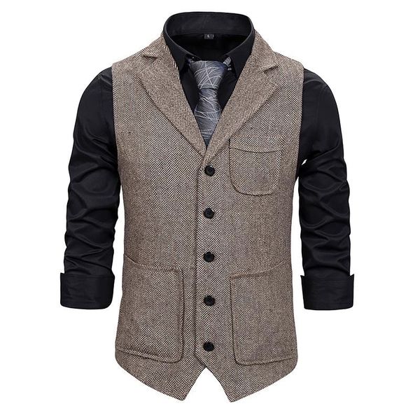 

men's vests men's suit vest black wedding wool tweed business waistcoat jacket casual slim fit gilet homme for groosmen man, Black;white