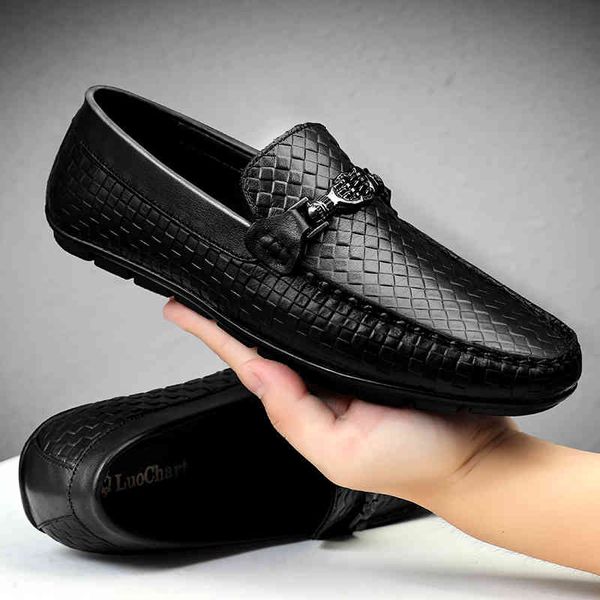 

dress shoes genuine leather men casual luxury brand soft mens loafers moccasins breathable slip on male driving plus size 36-47 gj, Black