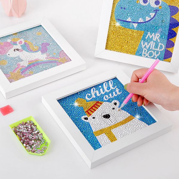 Kinder kleiner gerahmter Diamant -Zeichnen von Unicorn Cross Stitch Spielzeug