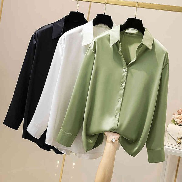 

long-sleeved blouse shirt women spring autumn style vintage black white solid color casual 68 e 210420