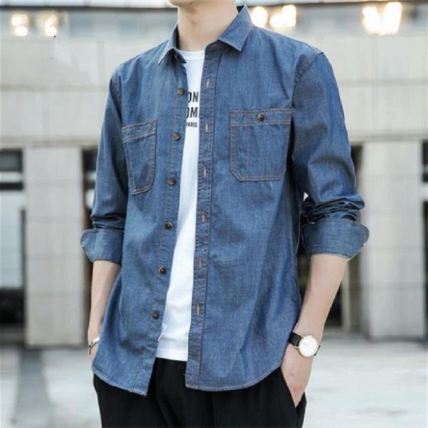 

men's shirt spring and summer clothing youth slim casual imitation denim jacket fashion long-sleeved shirts, White;black