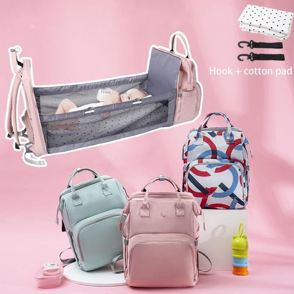 

large-capacity pregnant woman diaper bag baby backpack multifunctional storage waterproof detachable bed hook travel bags
