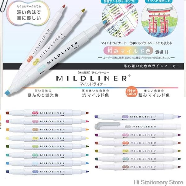 

highlighters 1pc zebra mildliner highlighter marker double-sided round toe/oblique mild 15 colors for choose office and school supply, Black;red