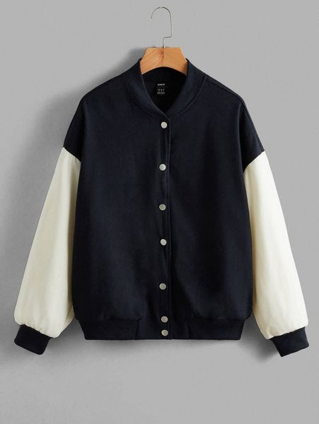 

color block drop shoulder bomber jacket y0is#, Black;brown