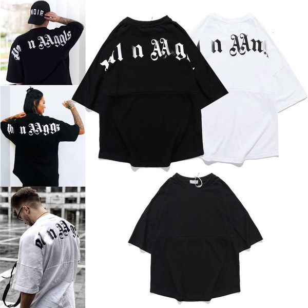 

21palm loose crew neck t-shirt loose drop shoulder half sleeve bat short sleeve men and women, White;black