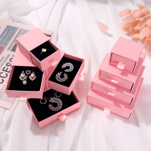 

gift wrap 10pcs pink drawer type paper box for packaging earring jewlery cardboard boxes diy jewelry display storage packing