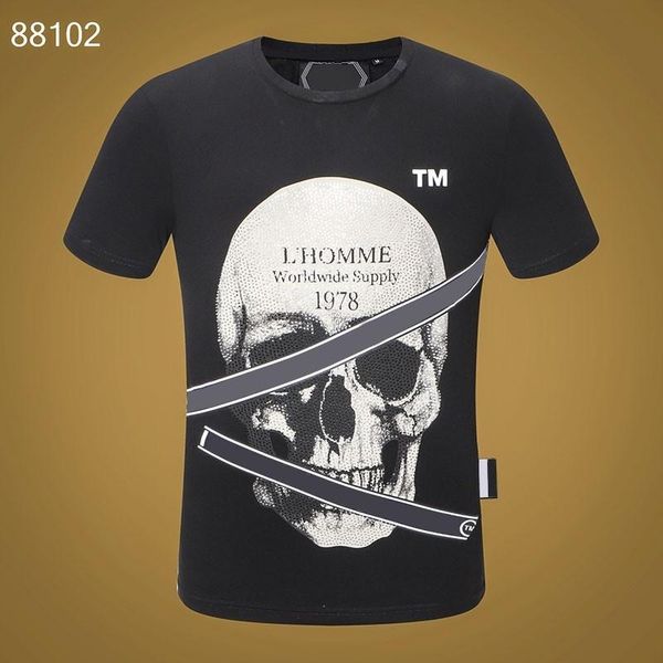 

men's t-shirts fashion o-neck 100% cotton pp skull t-shirt men 1:1 short sleeve camiseta para hombre black white, White;black