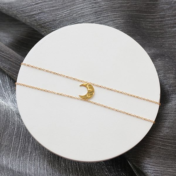 

tin foil texture crescent moon double-layer bracelet for female stainless steel, Golden;silver