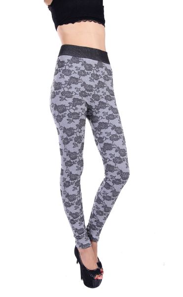 

leggings fashion black floral print hip lift stretch high waist 010