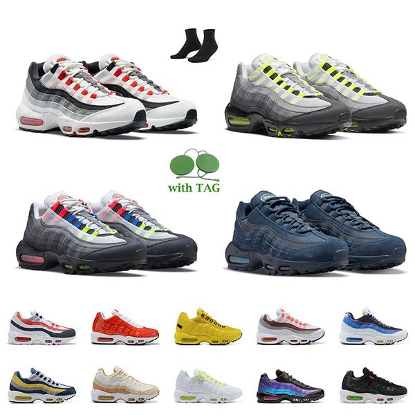 

High Quality OG Airmax 95 NEON Greedy Mens Women 95s Running Shoes Orange red and gray Navy Blue Laser Fuchsia World Black Air Max Outdoor S