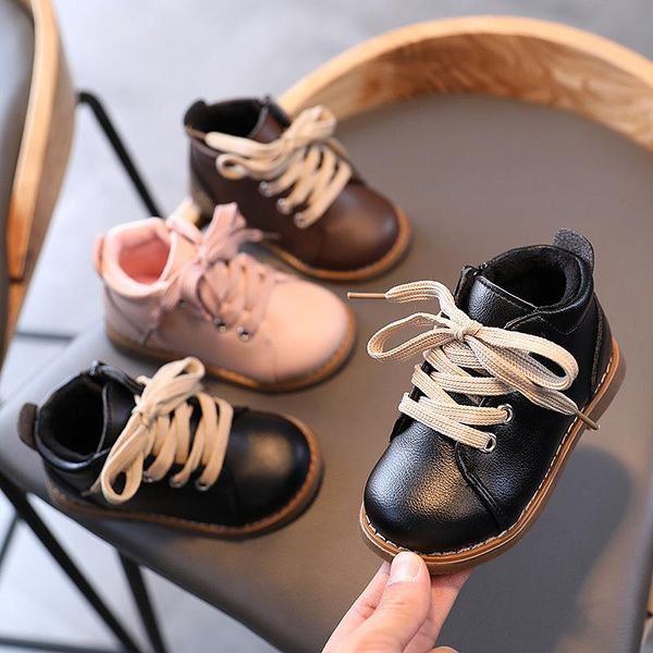 

boys boots girls ankle classic simple european style british children' leather rubber sole tide soft warm, Black;grey