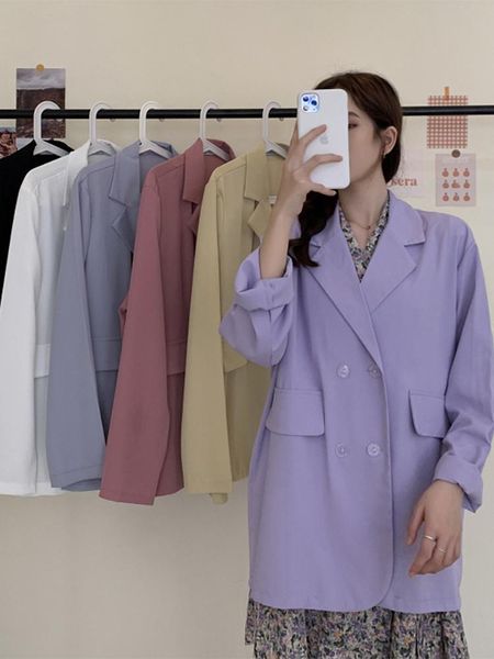 

women's suits & blazers purple suit blazer feminino 2021 spring autumn fashion casual women office black, White;black