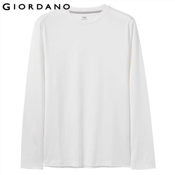 Giordano Homens Camiseta 2-Pack Manga Comprida Sólida Camiseta Homme 100% Algodão Pacote de 2 Camiseta Masculina Multi Cor T-shirt Homens Y0322