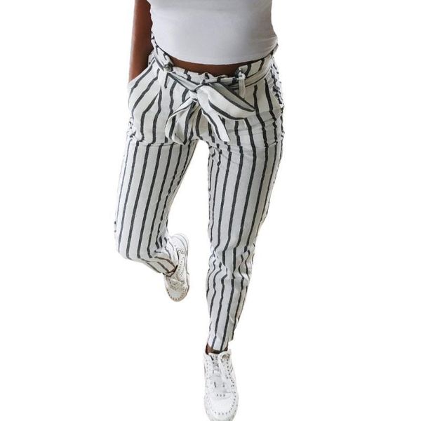 

women's pants & capris for women skinny striped long tie high waist ladies trouser clothes h8gl, Black;white