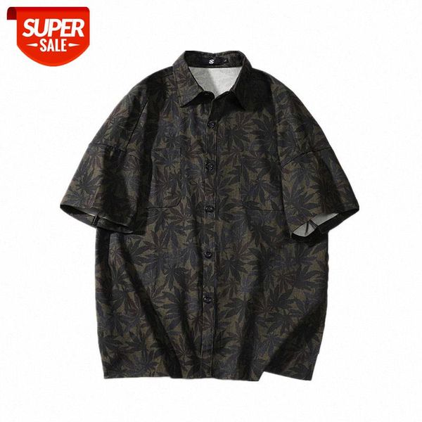 

men's short-sleeved shirt hip hop loose flow west coast camouflage maple leaf print for men #hq0i, White;black