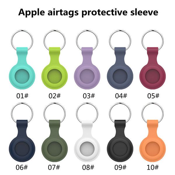 2021 para a Apple AirTags Liquid Silicon Case Colorido Capa de Manga Protetora Local Tracker Rastreador Anti-Perdido Protetor de Cadeia de Cadeia Com Adaptação