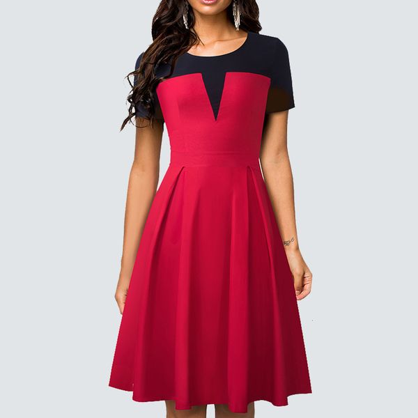 

dresses style ladylike elegant vintage patchwork short sleeve summer party women swing a-line ha088, Black;gray