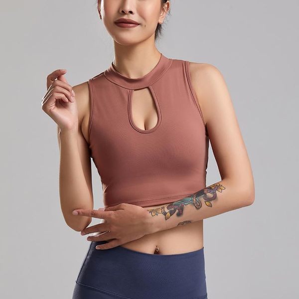 

yoga outfit women hollow collar vest fitness breathable gym crop chest pad sports tank tight sport running training