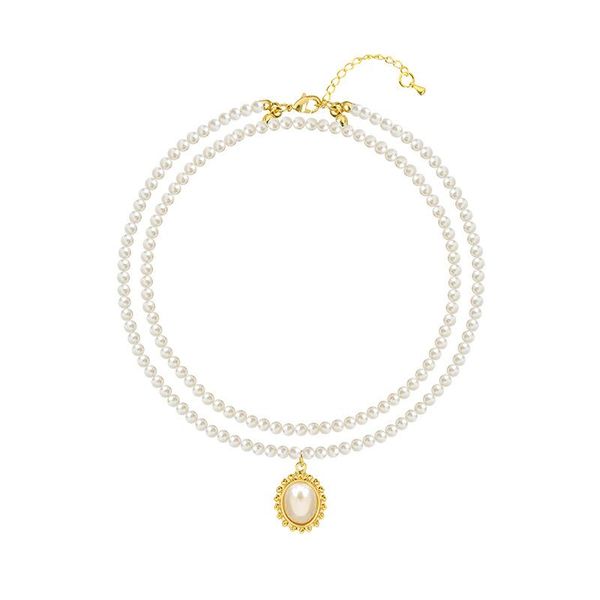 

pendant necklaces double layer chain gold color choker necklace women korean style pearl fashion jewelry collar 2021 trendy, Silver