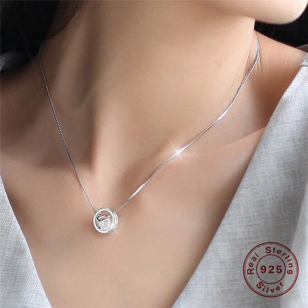 

chokers 100% 925 sterling silver necklaces for women crystal cubic zirconia pendant necklace circle collar colar de plata jewelry z4, Golden;silver