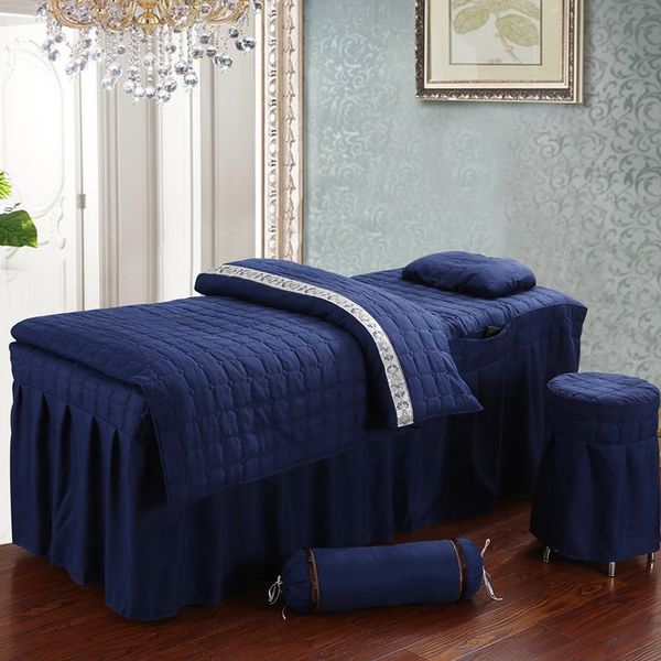 

bedding sets 4pcs beauty salon bed set massage brief checked sheet skirt bedspread cover with hole