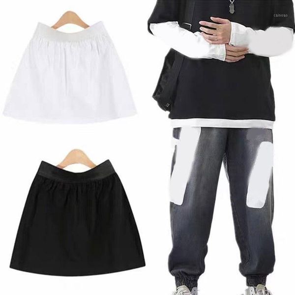 

skirts casual fake hem half-body blouse all-matching women a-line skirt solid color mini thin underskirt elastic waistband, Black