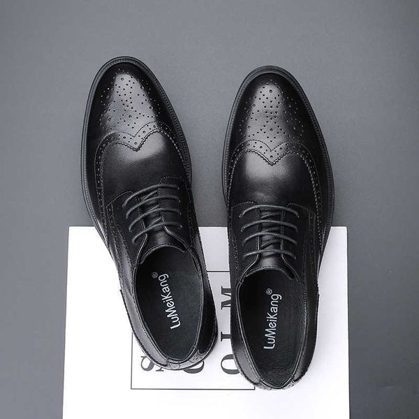 

business leather shoes formal heightening block men's carved lace ups british fashion versatile wedding, Black