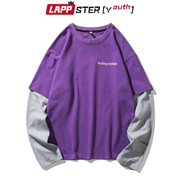 

men fake two pieces harajuku hoodies sweatshirts pullover mens hip hop korean oversized 210420, Black