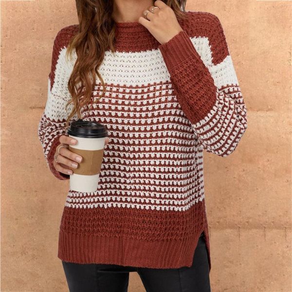 

women's sweaters autumn winter striped women vintage sweater o neck loose knit pullovers patchwork long sleeve plus size, White;black