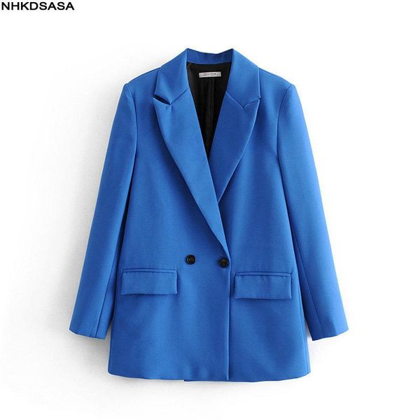 

women's suits & blazers nhkdsasa autumn and winter blazer jacket casual solid color double-breasted pocket decorative coat chic office, White;black