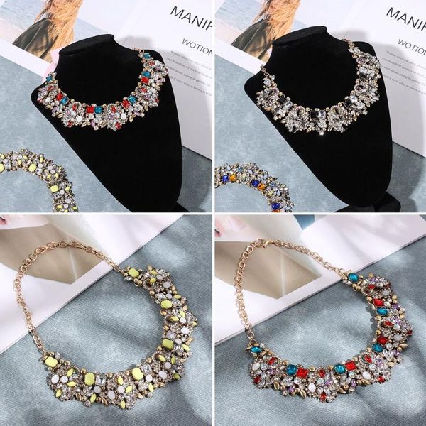 

chokers exaggerated flower necklace wedding jewlery crystal big collar rhinestone bib pendant, Golden;silver